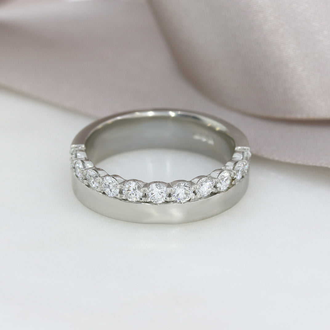 Platinum Flat Wedding Ring with One Edge of Claw Set Lab Grown Diamonds 0.77ct