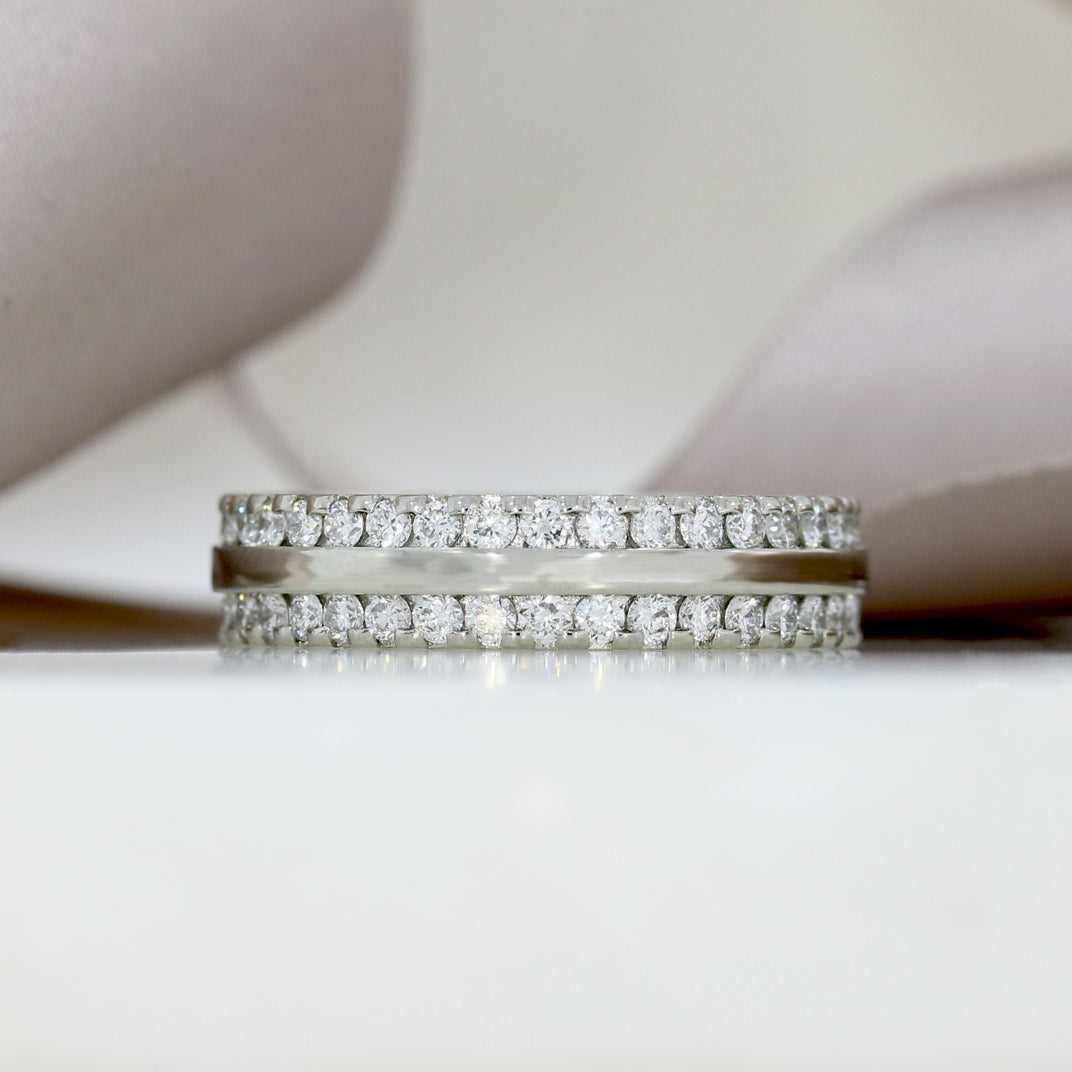 Platinum Wedding Ring with Claw Set Laboratory Grown Diamond Edges 0.84ct