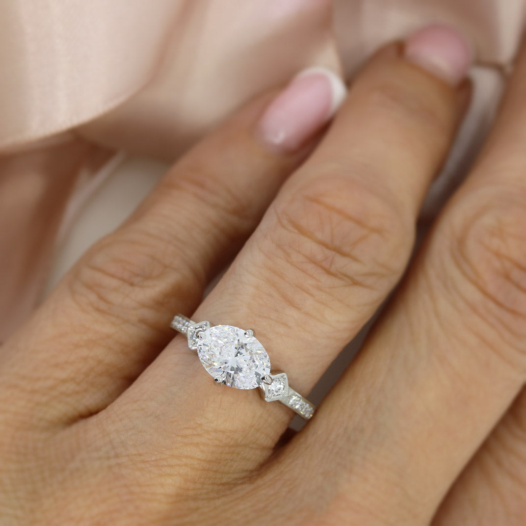 Platinum 4 Claw Oval Brilliant Cut Certified Lab Grown Diamond Fancy Ring 1.72ct D VS1