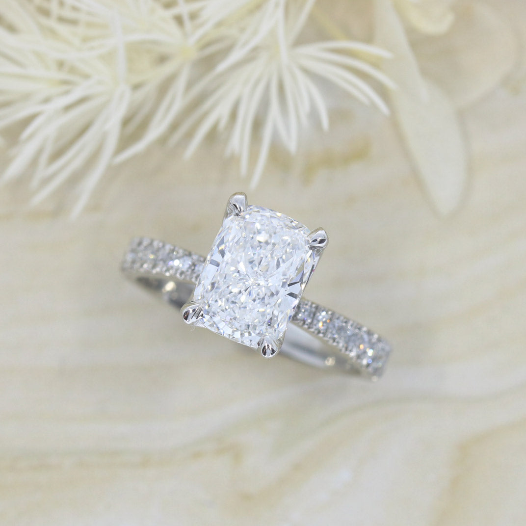 Platinum Cushion Brilliant Cut Certified Lab Grown Diamond Solitaire Ring Total Weight 2.27ct E VS2