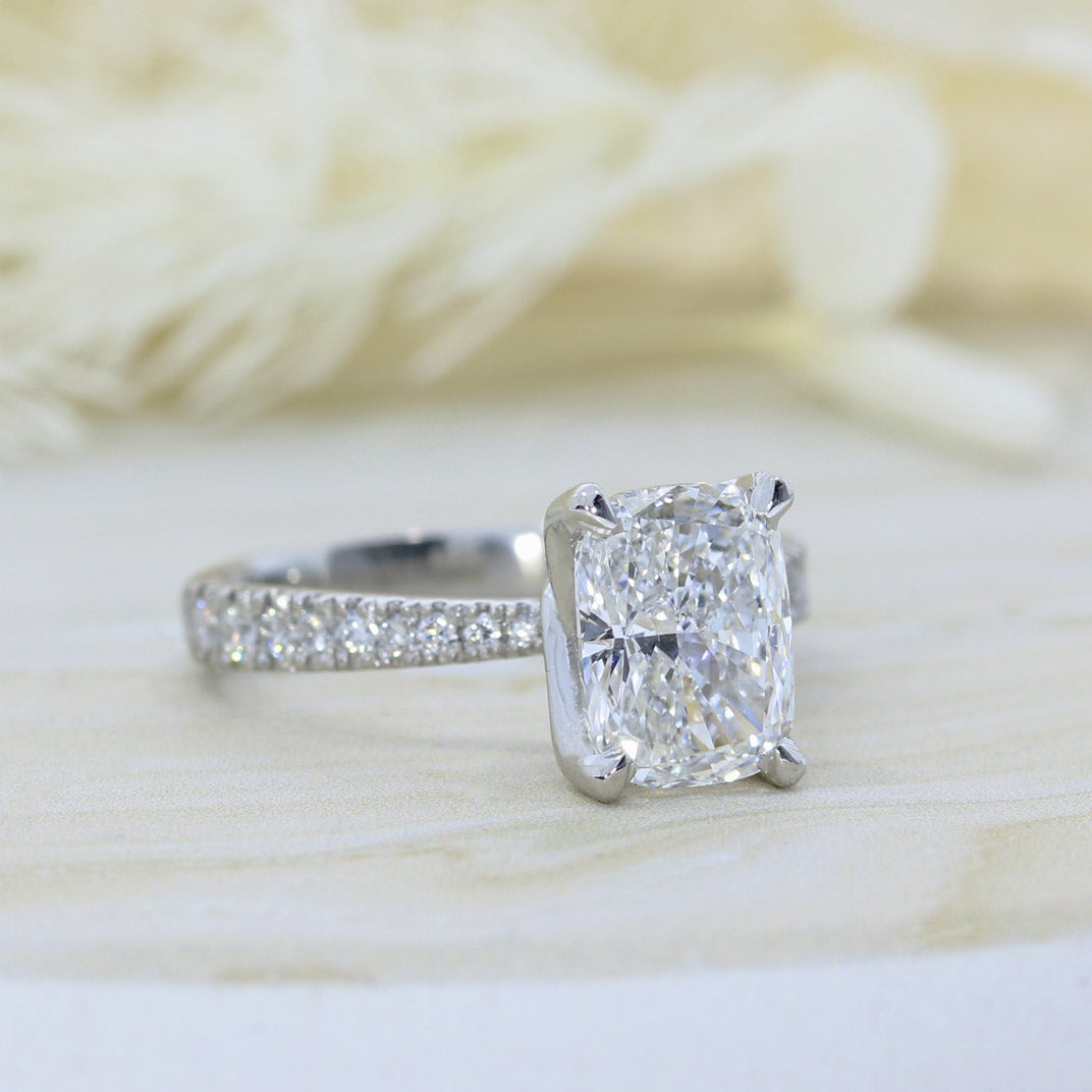 Platinum Cushion Brilliant Cut Certified Lab Grown Diamond Solitaire Ring Total Weight 2.27ct E VS2