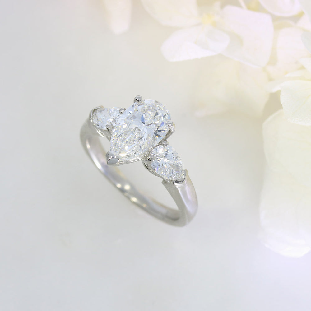 Platinum Certified Pear Shape Lab Diamond Solitaire with Pear Shoulders 2.31ct