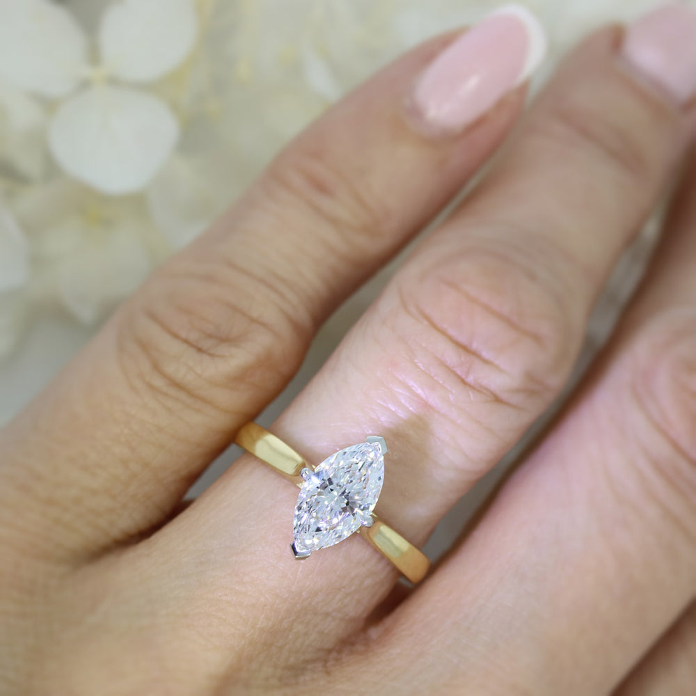 18ct Yellow Gold Certified Lab Grown Diamond Marquise Solitaire Ring 1.52ct