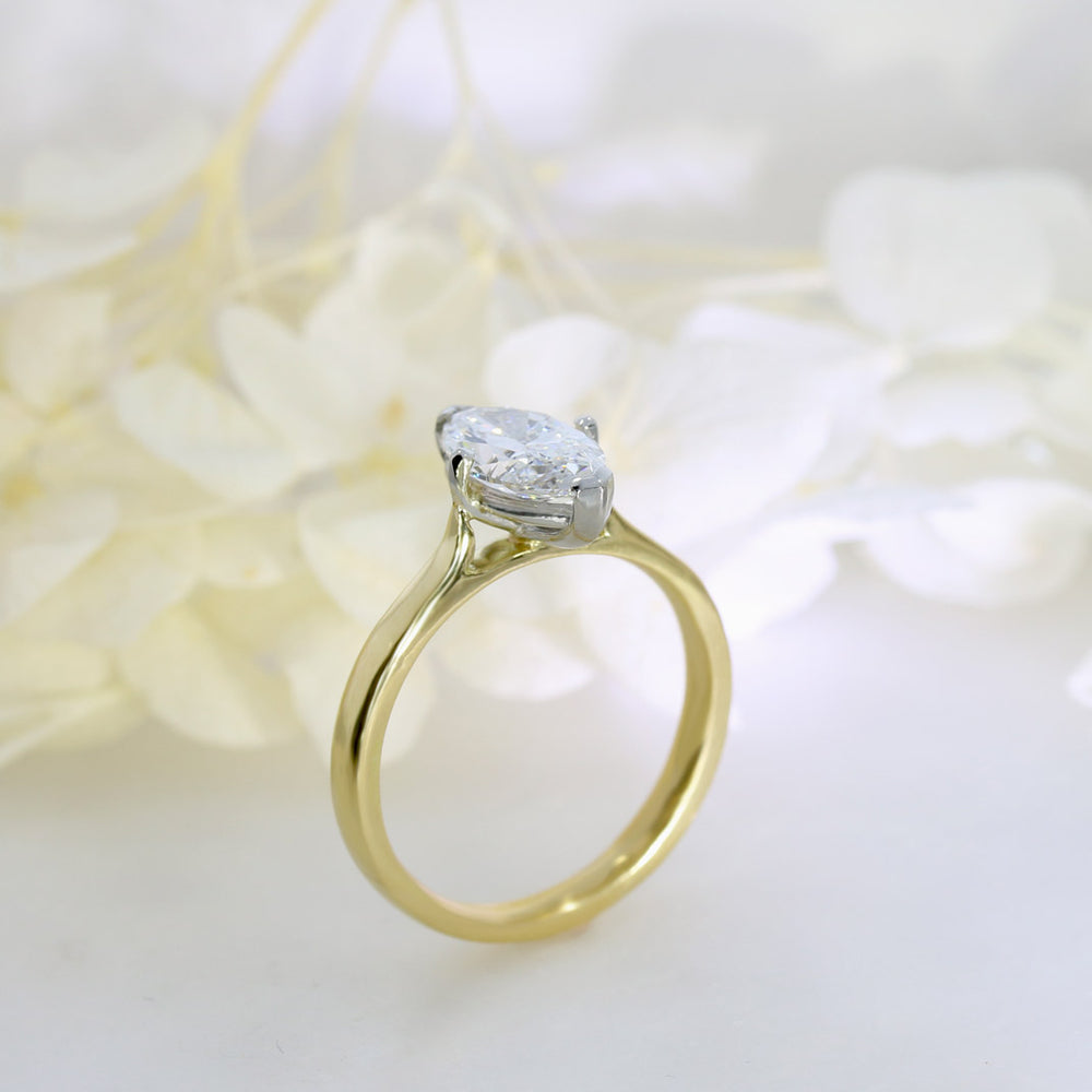 18ct Yellow Gold Certified Lab Grown Diamond Marquise Solitaire Ring 1.52ct