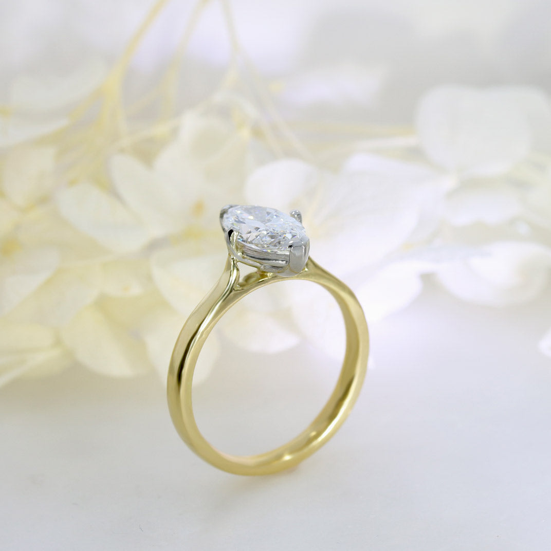 18ct Yellow Gold Certified Lab Grown Diamond Marquise Solitaire Ring 1.52ct
