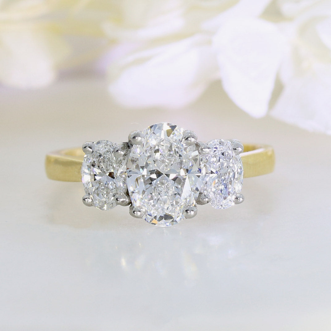 18ct Yellow Gold Oval Brilliant Cut Certified Lab Grown Diamond 3 Stone Ring 2.32ct