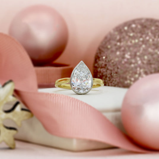 18ct Rubover Set Pear Shape Certified Lab Solitaire Ring 3.02ct D VS1