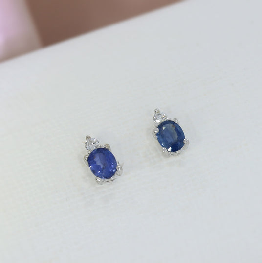 18ct Sapphire Stud Earrings with Small Diamonds