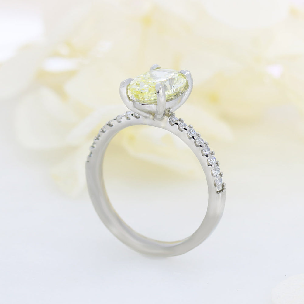 Platinum Certified Fancy Yellow Oval Lab Grown Diamond Solitaire Ring 1.73ct VS1