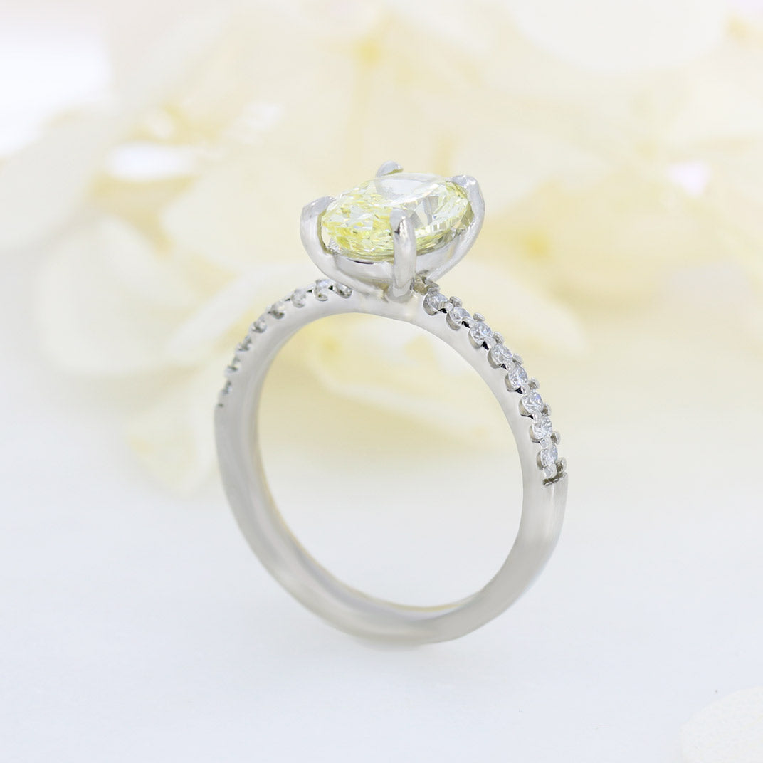 Platinum Certified Fancy Yellow Oval Lab Grown Diamond Solitaire Ring 1.73ct VS1