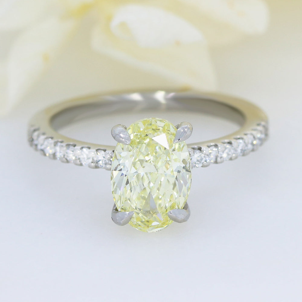 Platinum Certified Fancy Yellow Oval Lab Grown Diamond Solitaire Ring 1.73ct VS1