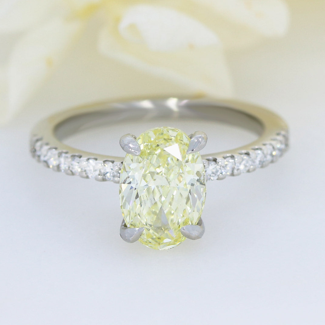 Platinum Certified Fancy Yellow Oval Lab Grown Diamond Solitaire Ring 1.73ct VS1