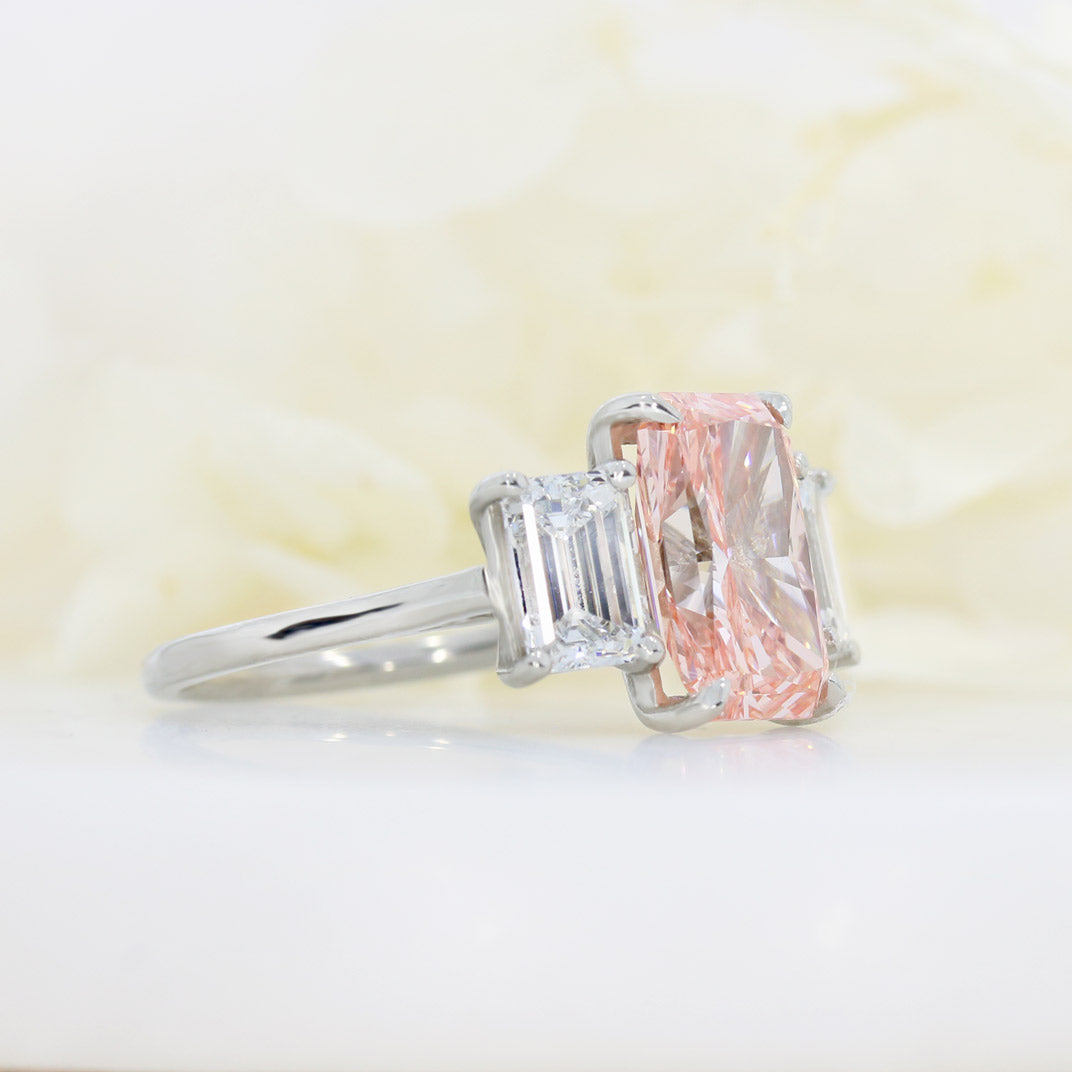 Platinum Certified Rectangular Lab Fancy Vivid Pink & lab Emerald Cut 6.07ct