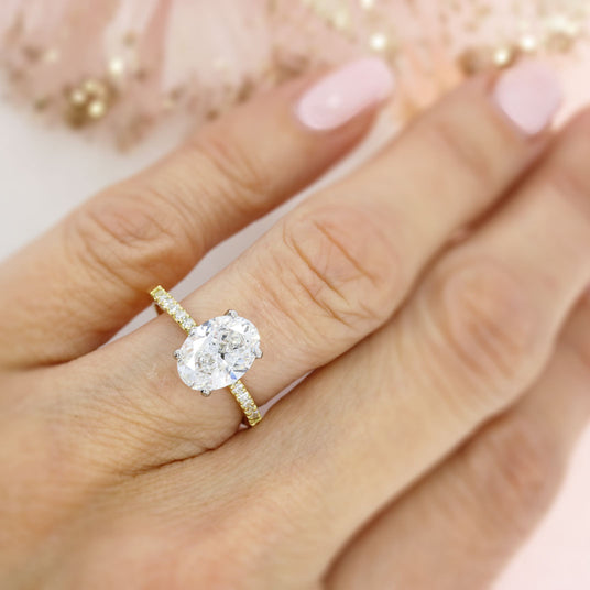 18ct Gold Certified Oval Lab Diamond Solitaire Ring With Stone Set Shoulders 2.66ct