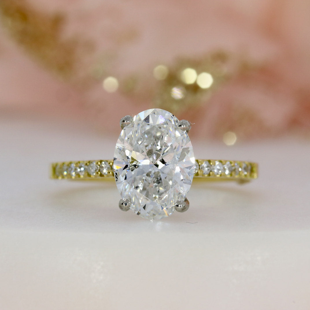 18ct Gold Certified Oval Lab Diamond Solitaire Ring With Stone Set Shoulders 2.66ct
