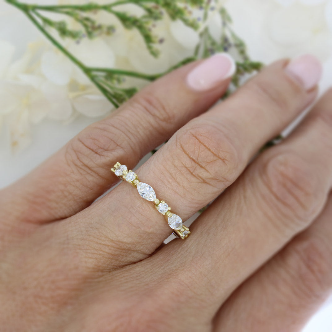 18ct Yellow Gold Marquise & Round Lab Diamond Eternity Ring Total 1.12ct