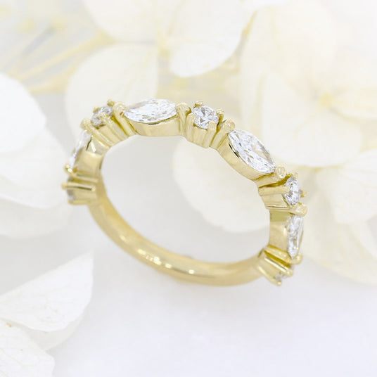 18ct Yellow Gold Marquise & Round Lab Diamond Eternity Ring Total 1.12ct