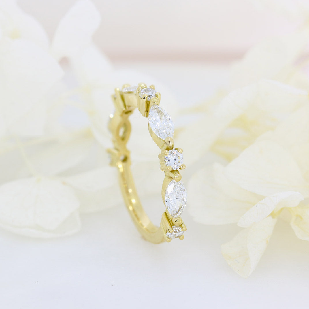 18ct Yellow Gold Marquise & Round Lab Diamond Eternity Ring Total 1.12ct