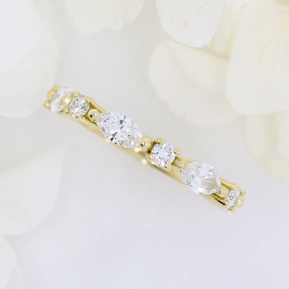 18ct Yellow Gold Marquise & Round Lab Diamond Eternity Ring Total 1.12ct