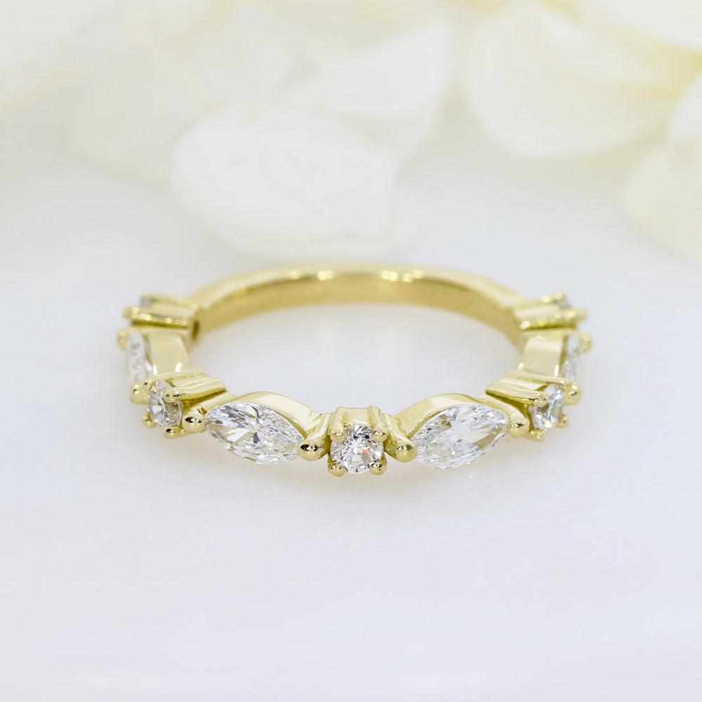18ct Yellow Gold Marquise & Round Lab Diamond Eternity Ring Total 1.12ct