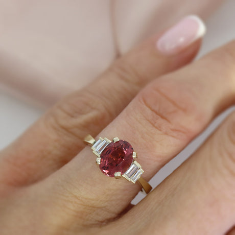 9ct Gold Oval 2.21ct Pink Tourmaline & Lab Diamond Ring