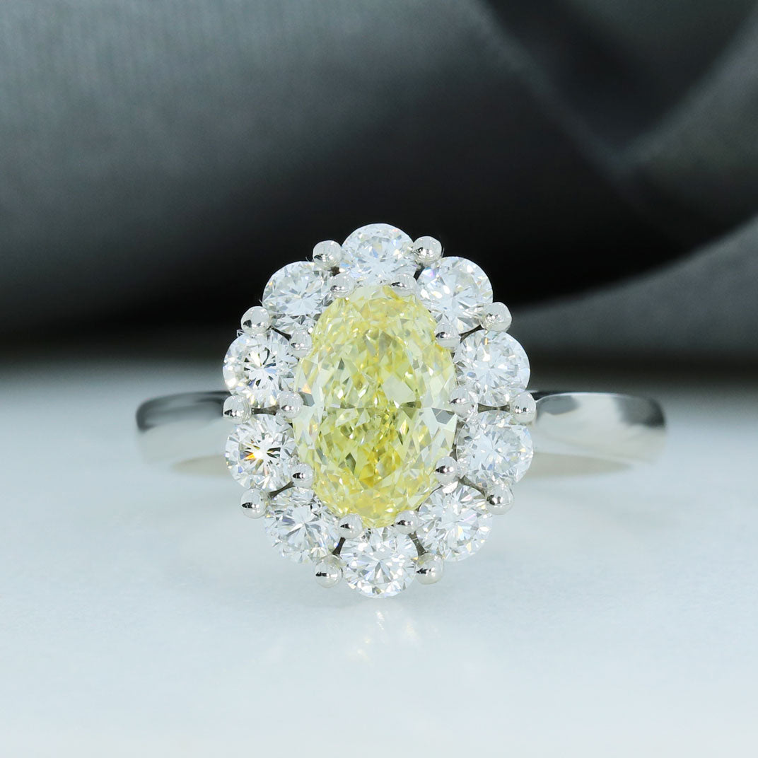 Platinum Certified Fancy Intense Yellow Lab Diamond Cluster Ring VS2 2.52ct