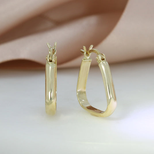 9ct Yellow Gold Soft Triangular Creole Hoop Earrings