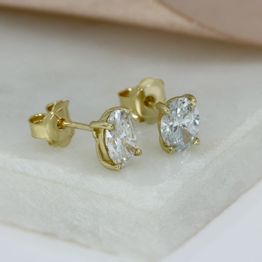 9ct Yellow Gold Oval Lab Grown Diamond Stud Earrings 2.11ct