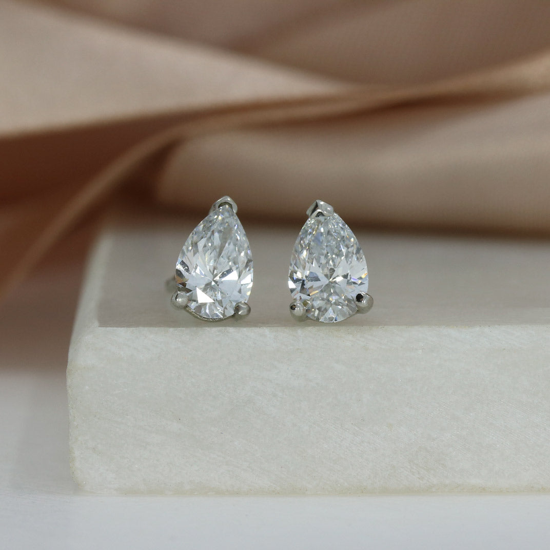 Platinum Pear Shaped Lab Grown Diamond Stud Earrings 1.42ct