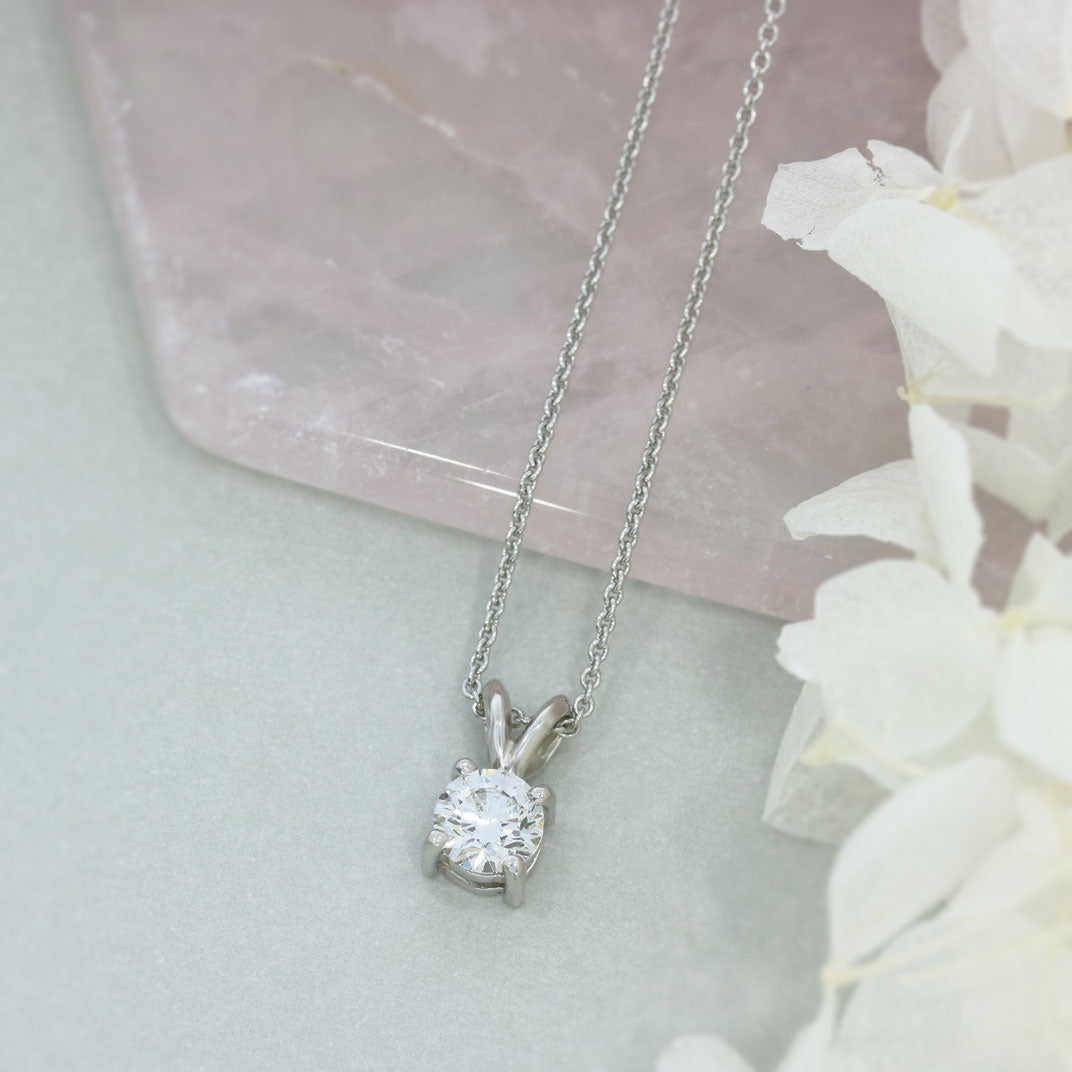 9ct White Gold 4 Claw Certified Lab Diamond Pendant with Split Bale .71ct 16" Chain