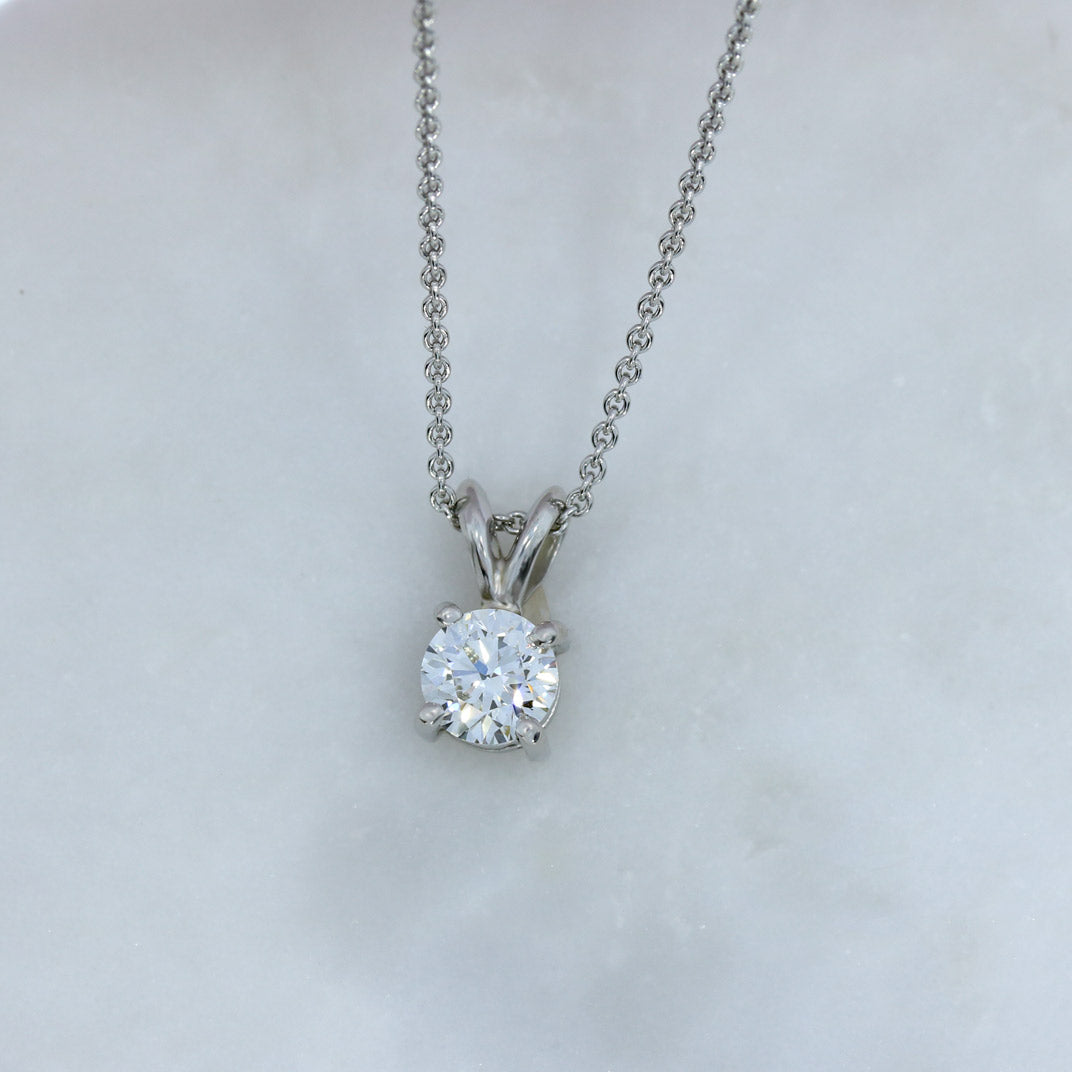 9ct White Gold 4 Claw Certified Lab Diamond Pendant with Split Bale .71ct 16" Chain