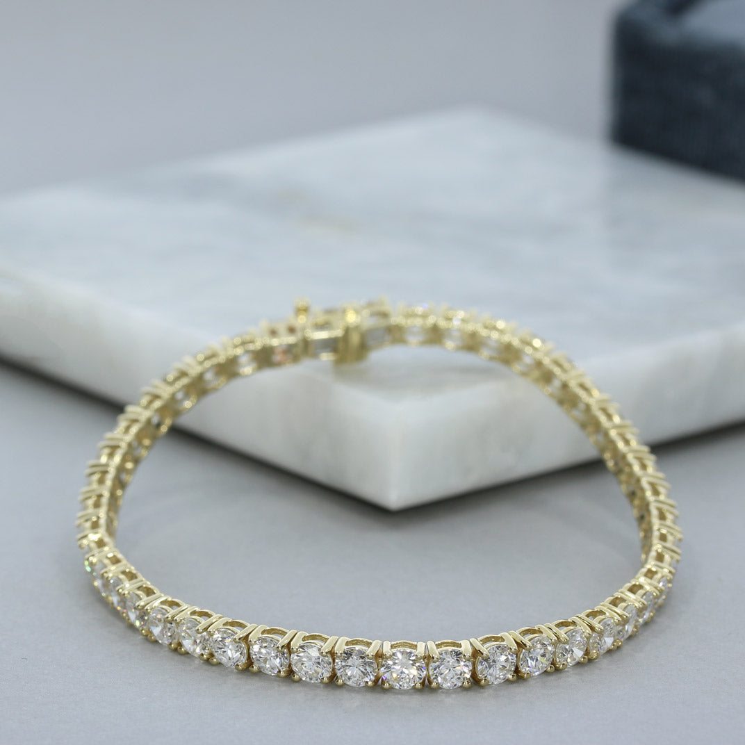 9ct Yellow Gold Claw Set Lab Diamond Line Bracelet 10.00ct