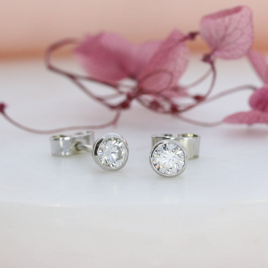 9ct White Gold Rubover Set Brilliant Cut Lab Grown Diamond Stud Earrings 0.66ct