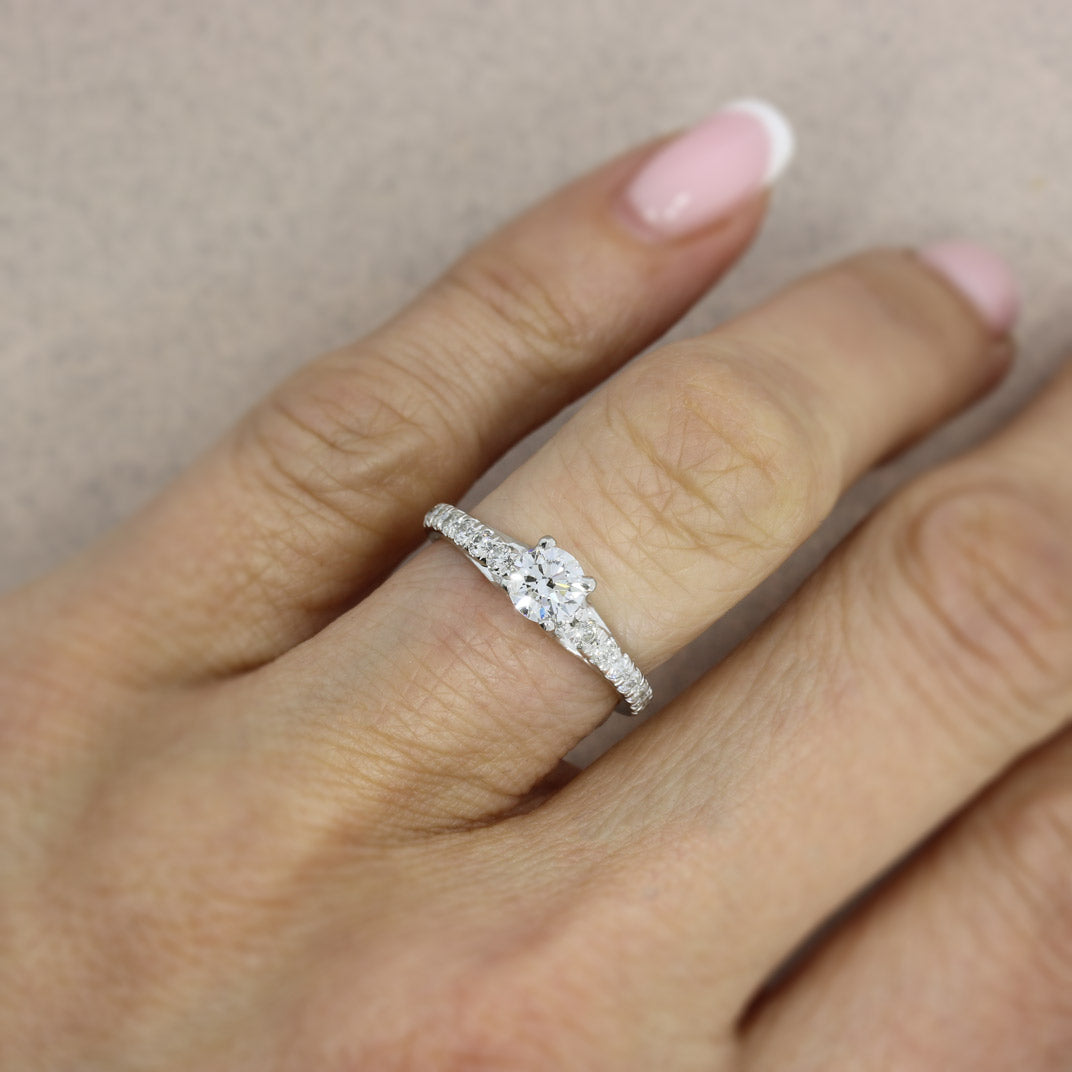 Platinum Certified Diamond Solitaire Ring with Diamond Shoulders Total 0.84ct