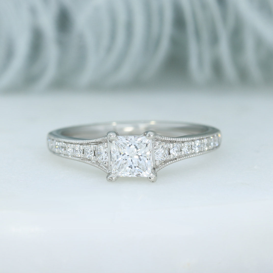 Platinum Certified Diamond Solitaire Ring with Diamond Shoulders Total 1.02ct