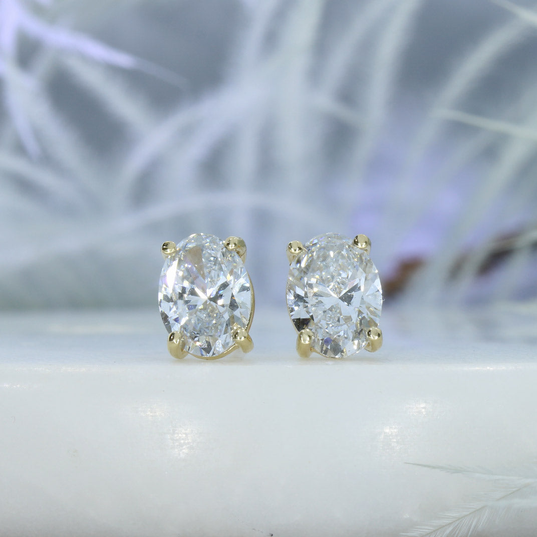 9ct Yellow Gold Oval 4 Claw Set Laboratory Grown Diamond Stud Earrings 2.13ct