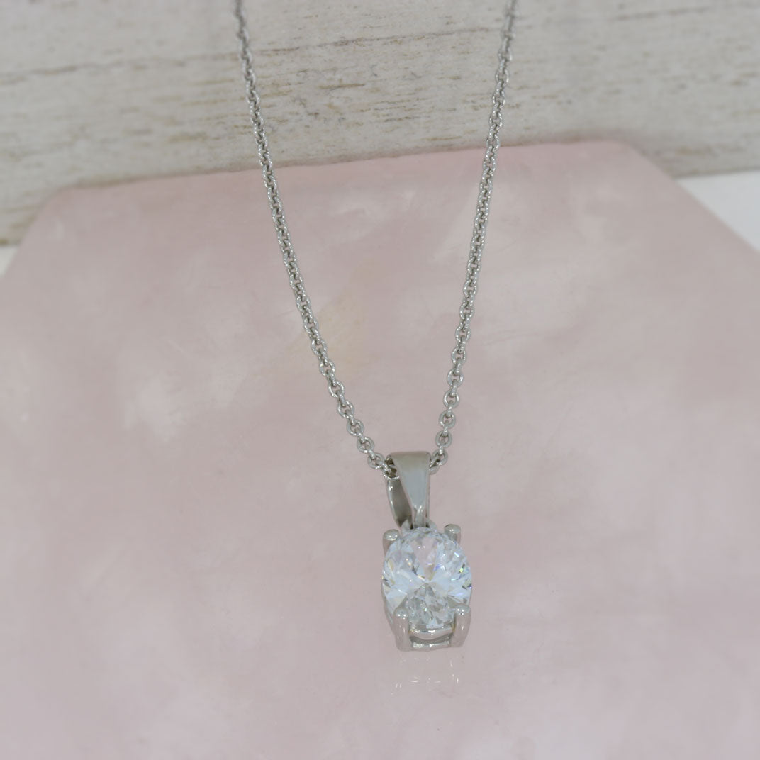9ct White Gold Oval Lab Grown Diamond Pendant 1.05ct 20" Chain