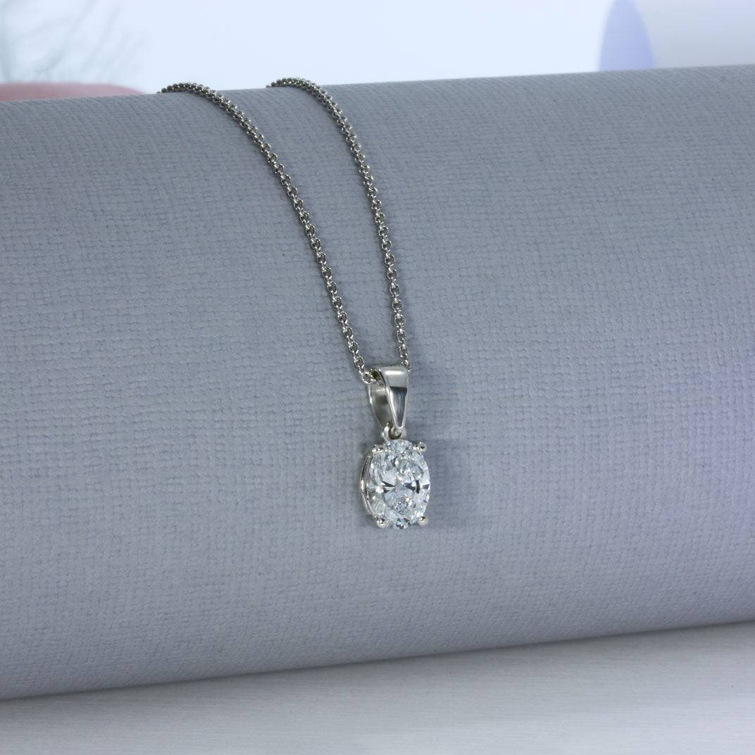 9ct White Gold Oval Lab Grown Diamond Pendant 1.05ct 20" Chain