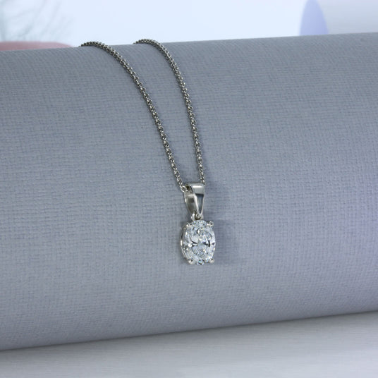 9ct White Gold Oval Lab Grown Diamond Pendant 1.05ct 20" Chain