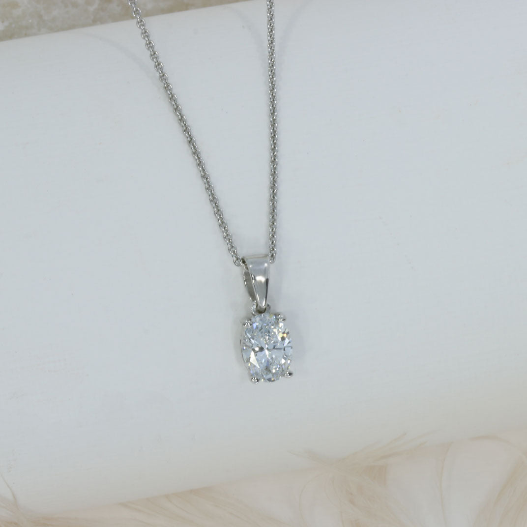 9ct White Gold Oval Lab Grown Diamond Pendant 1.05ct 20" Chain