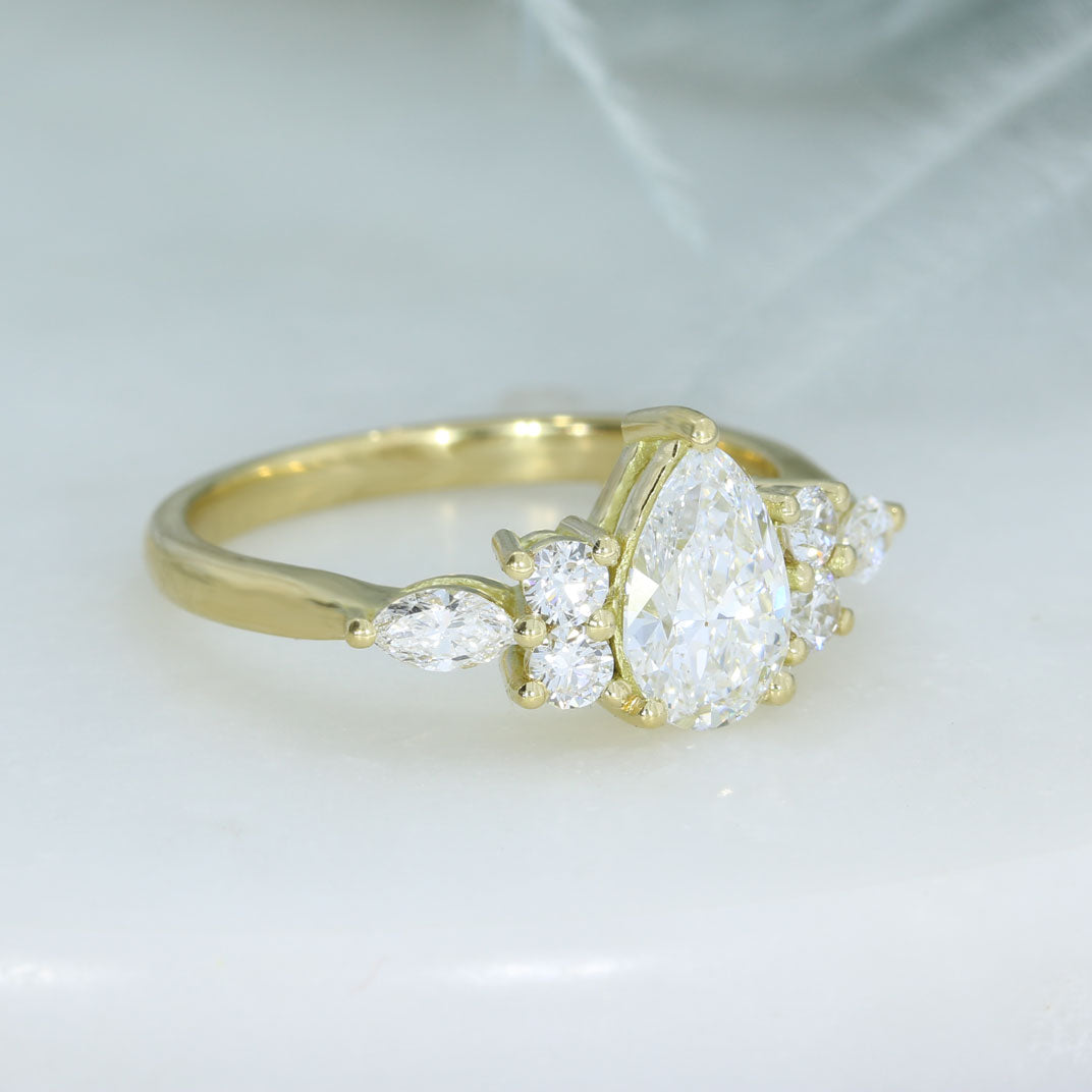18ct Yellow Gold Pear, Round & Marquise Shape Lab Grown Diamond Ring.