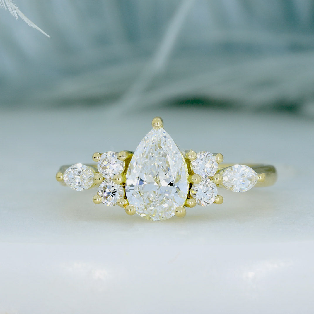 9ct Gold Pear, Round & Marquise Shape Lab Grown Diamond Ring.