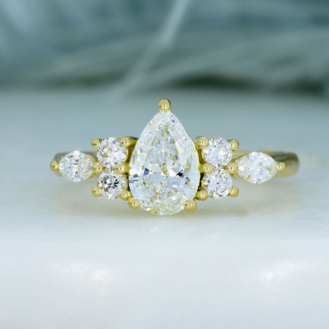 18ct Yellow Gold Pear, Round & Marquise Shape Lab Grown Diamond Ring.