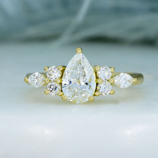 18ct Yellow Gold Pear, Round & Marquise Shape Lab Grown Diamond Ring.