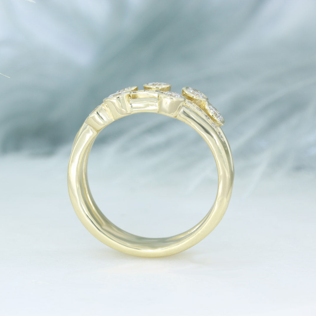 9ct Gold 3 Row Lab Grown Diamond Bubble Ring 0.80ct