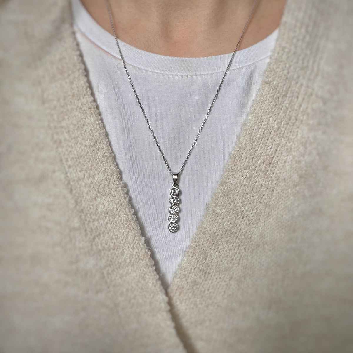 9ct White Gold Drop Pendant with 5 Lab Grown Diamonds 1.72ct 20" Chain
