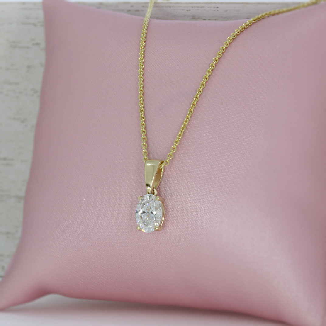 9ct Yellow Gold Oval Lab Grown Diamond Pendant 0.75ct 20"
