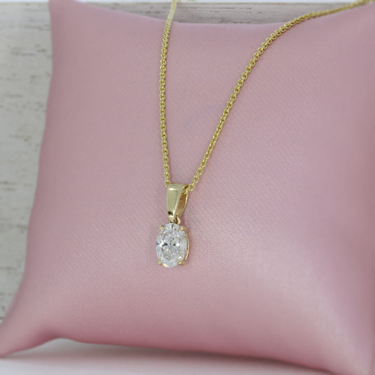 9ct Yellow Gold Oval Lab Grown Diamond Pendant 0.75ct 20"