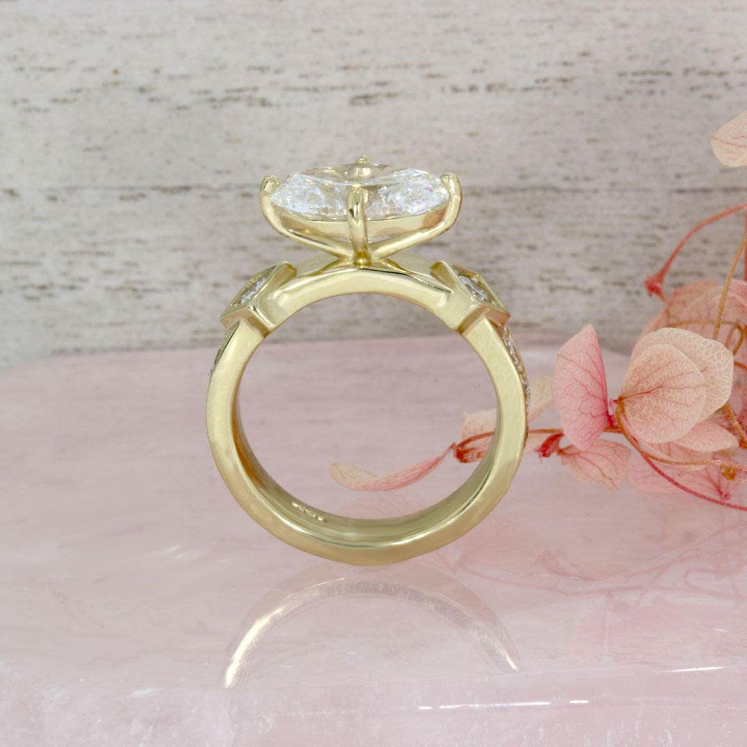 9ct Gold Certified Oval Lab Grown Diamond Solitaire Ring with Pave Set Shoulders.