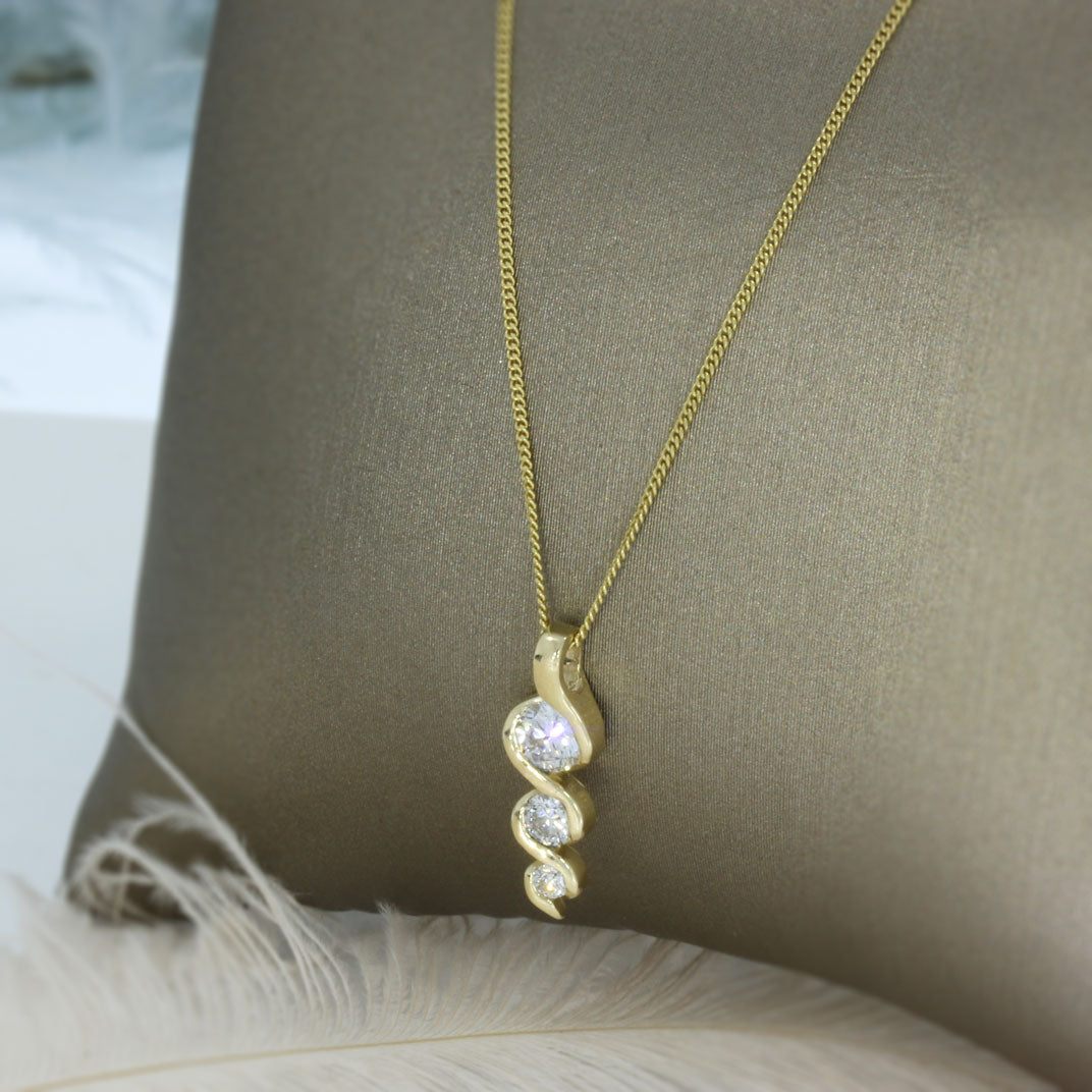 9ct Yellow Gold Lab Grown 3 Stone Diamond Drop Pendant 0.47ct on 20" 9ct Chain